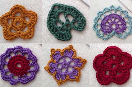 how to crochet small flowers and leaves