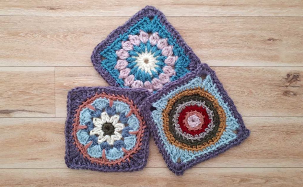How to make a square crocheted pincushion. Three granny square patterns.

