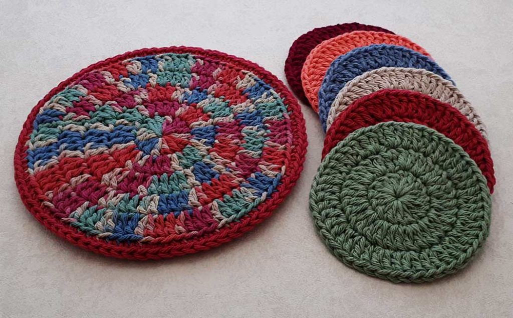 crocheted coasters and hot pad pattern