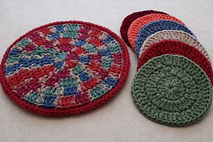 Christmas Crochet Gift Ideas coasters and a hot pad for beginners