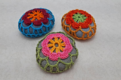 colorful crocheted rocks