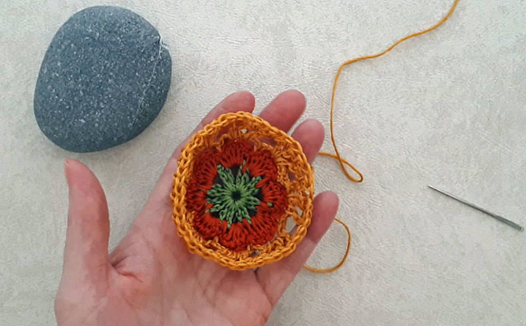 colorful crocheted rocks inside view