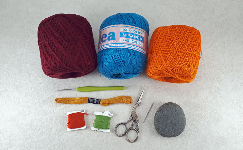 colorful crocheted rocks supplies