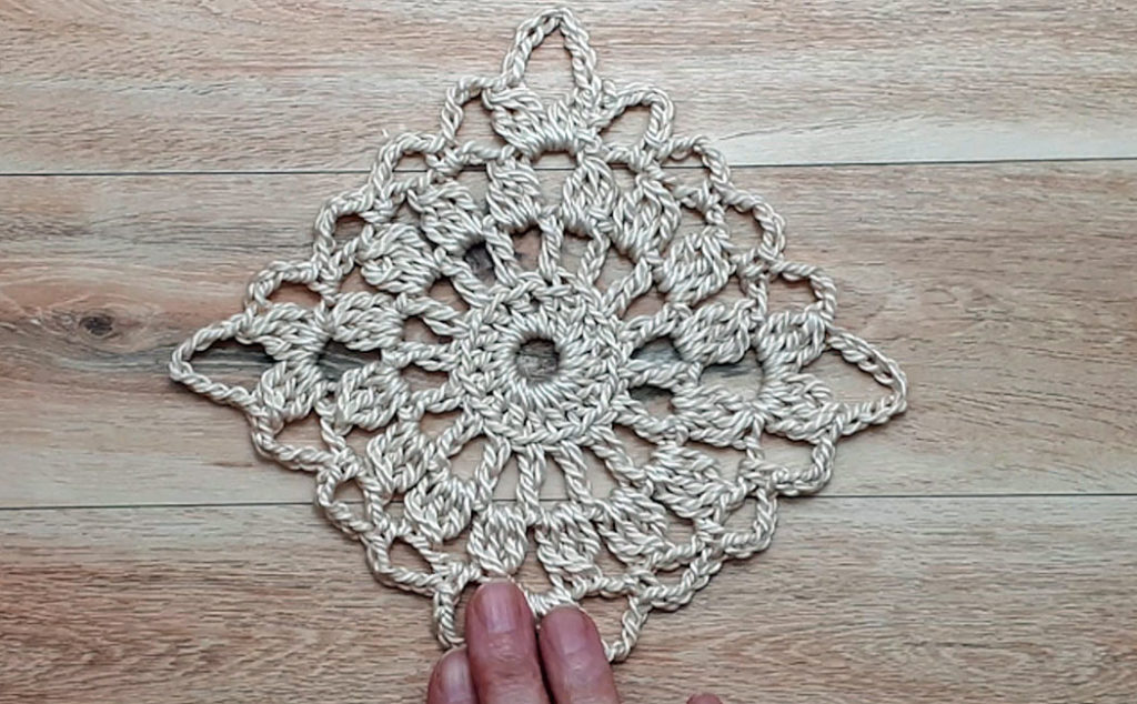 Crocheted Old Time Lace Square blocked
