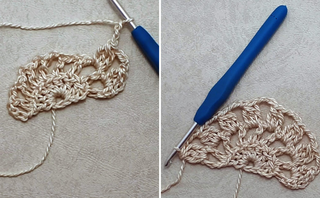 crocheted old time lace scarf row 3