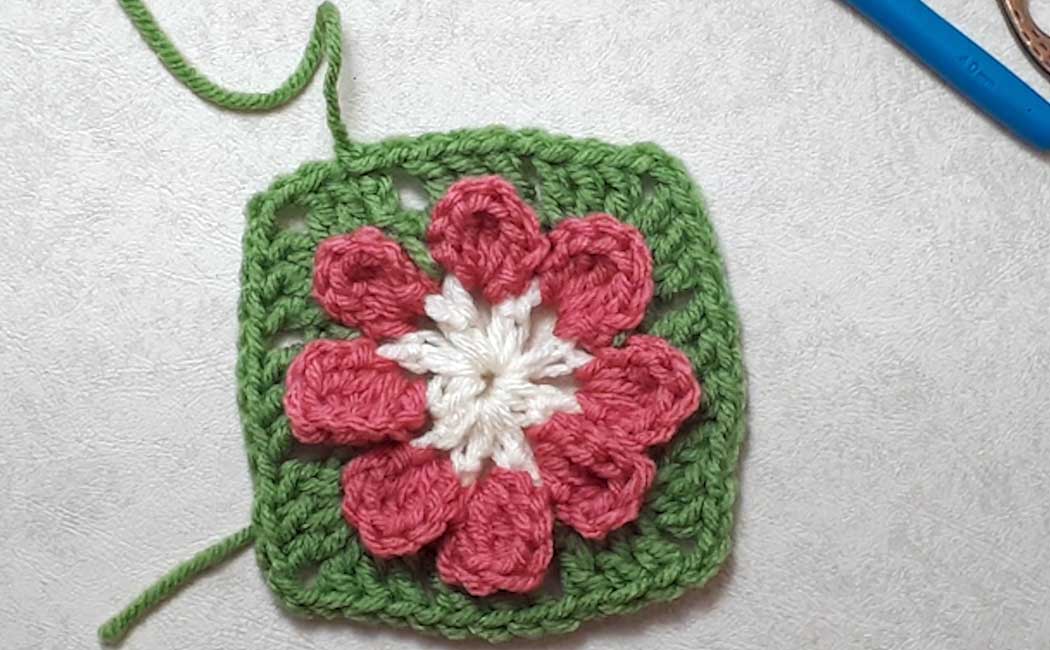 Crocheted Granny Square 3D Flower in Pink