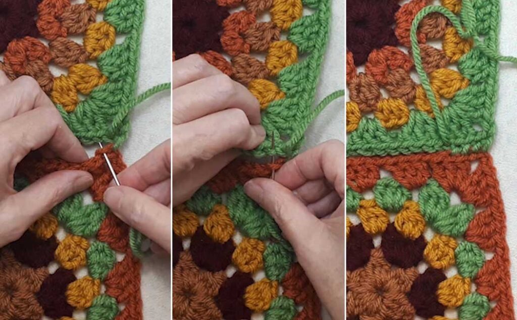 Easy Granny Square Scarf whip-stitch